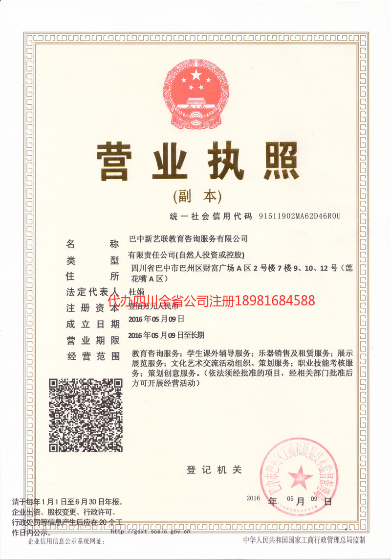 盐亭盐亭新亿联教育咨询服务有限公司